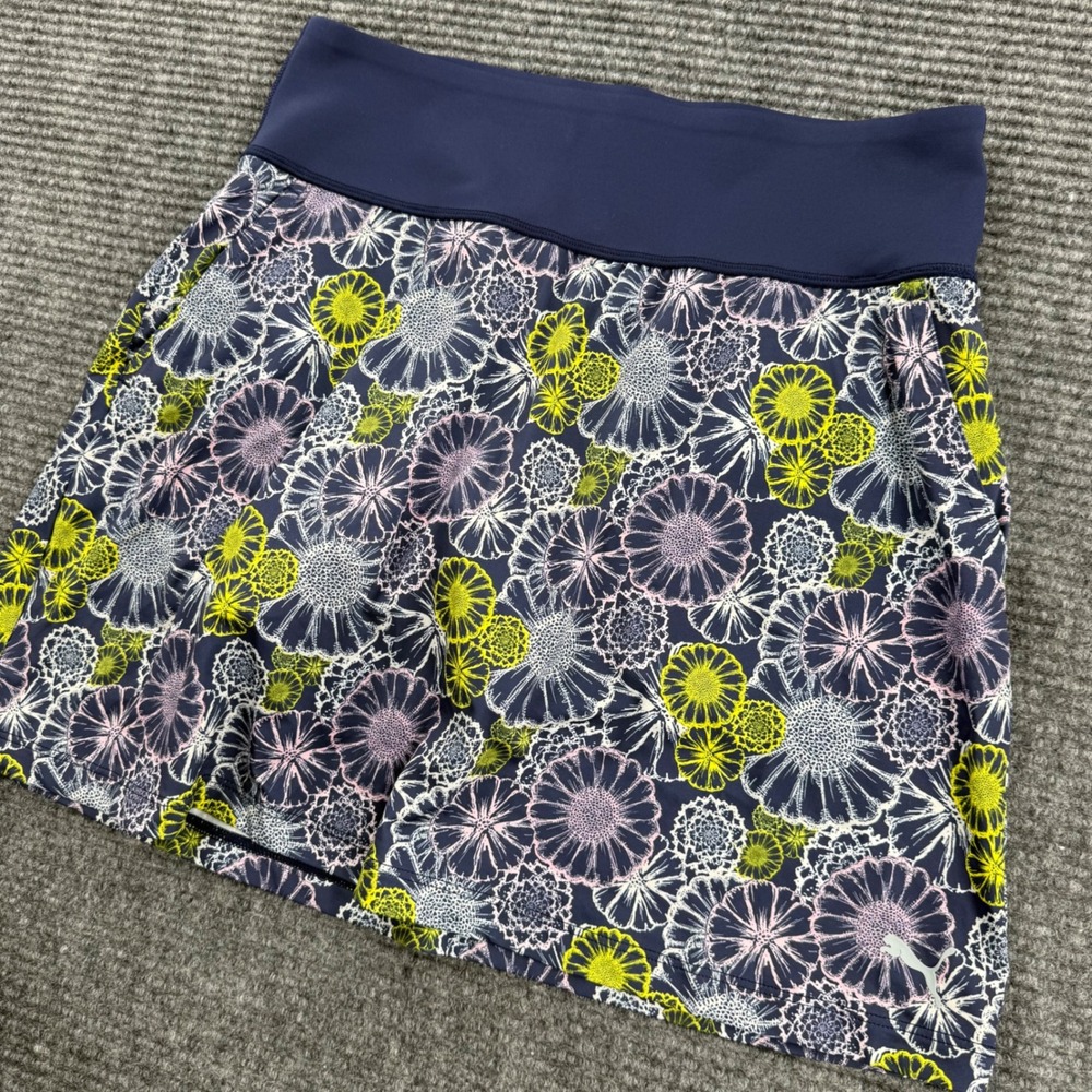 Puma Womens Size M Navy Floral Golf Skort Athletic Tennis Pockets Activewear